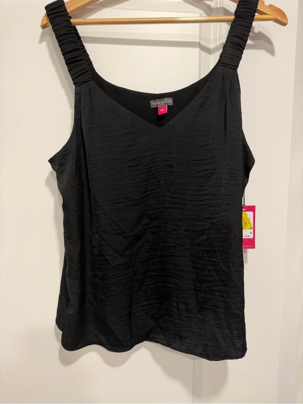 Vince Camuto Black Ruched-Strap V-Neck Camisole
